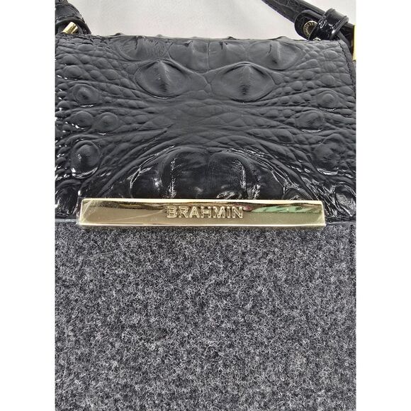 Brahmin Charcoal Magnetic Flap Small Crossbody Purse Bag Croc Embossed Leather - Picture 12 of 13